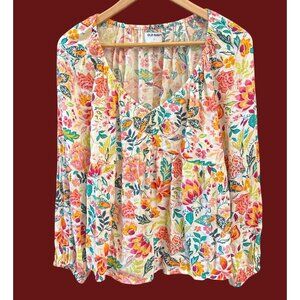 Old Navy Boho Floral Baby Doll Blouse Peasant Top Tropical Summer Large Resort